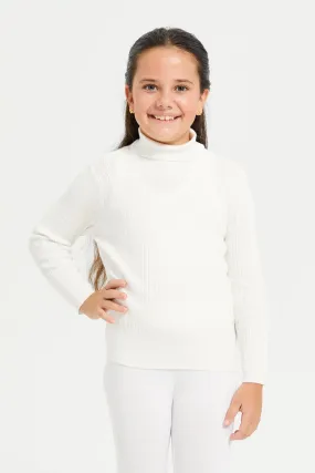 Girls White High Neck Pullover