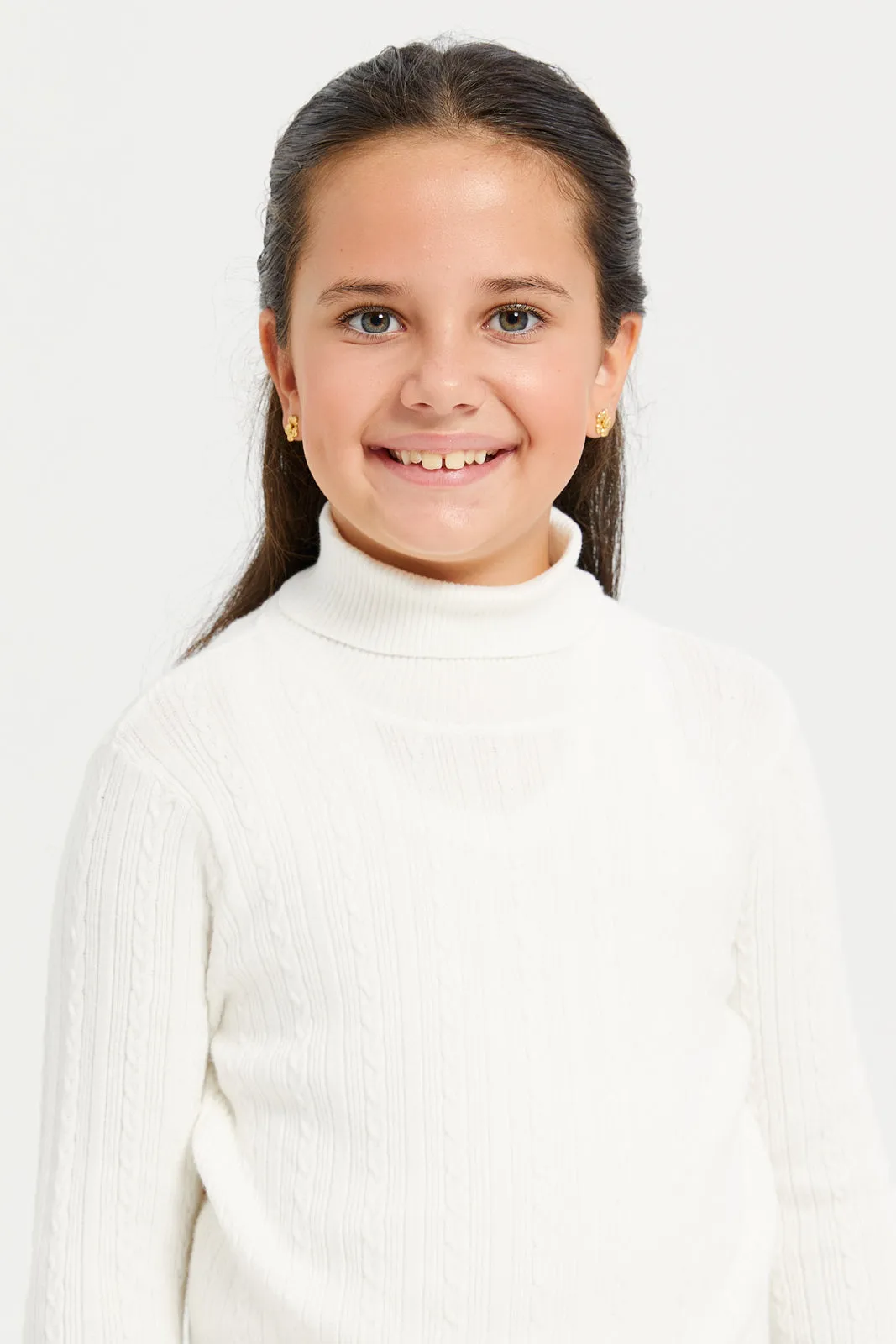 Girls White High Neck Pullover