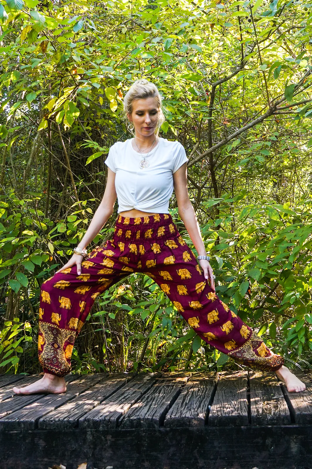 Glee Burgundy Elephant Harem Pants