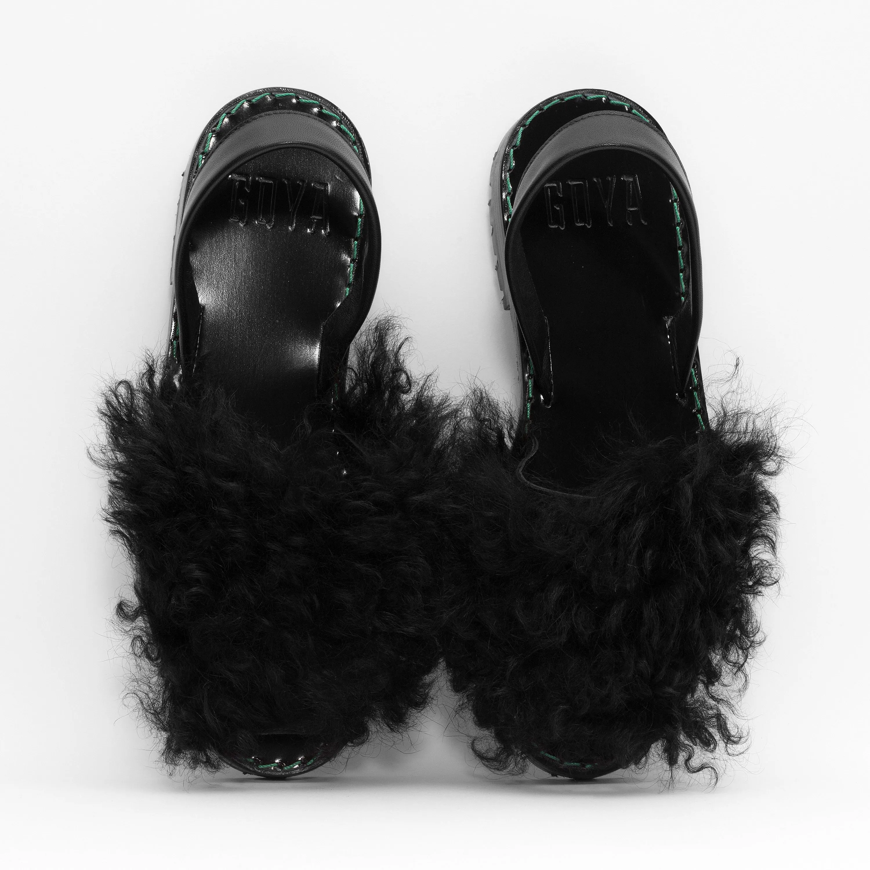 GOYA Black Curly 'Goat' Shearling Sandals