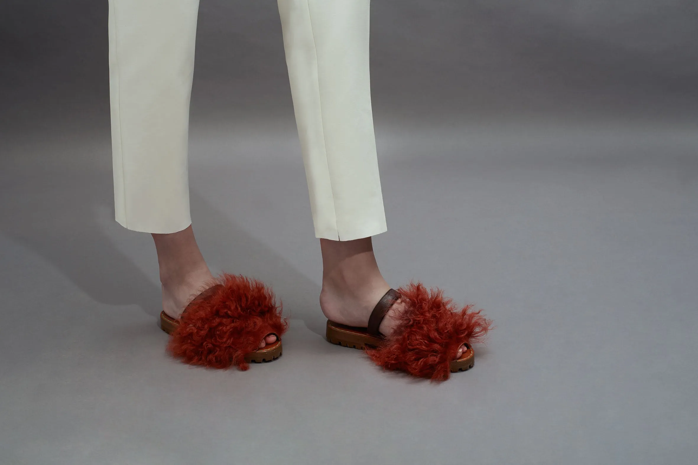 GOYA Terracotta Curly 'Goat' Shearling Sandals