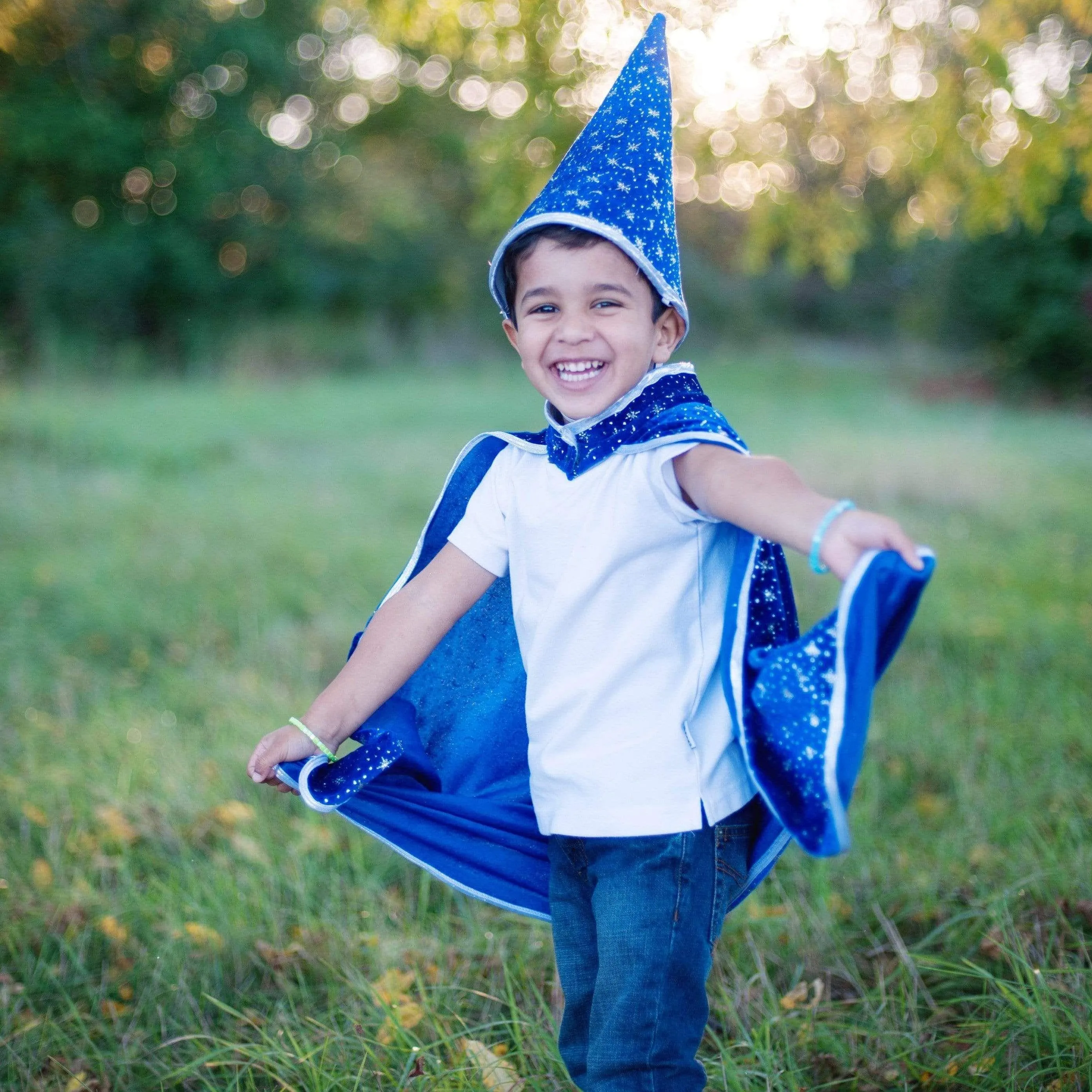 Great Pretenders Glitter Wizard Cape & Hat Blue Size 4-6