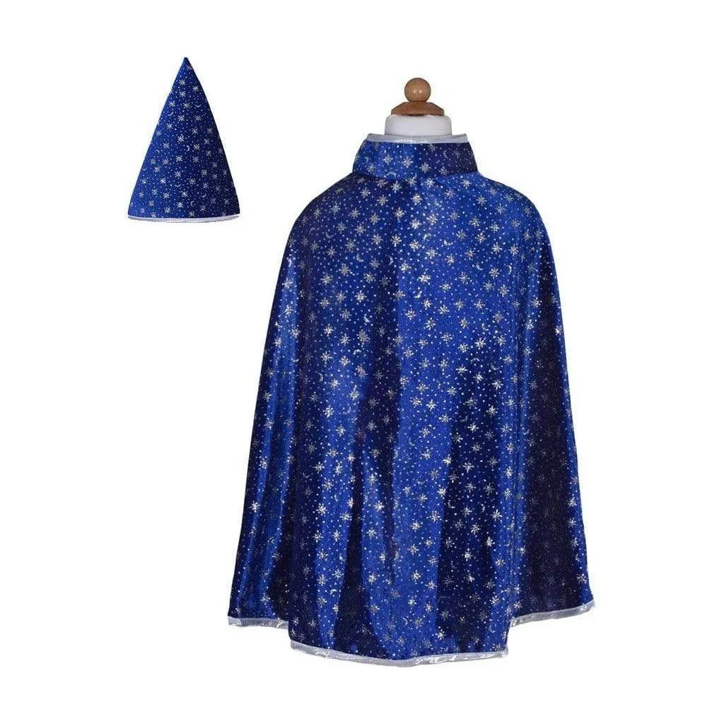 Great Pretenders Glitter Wizard Cape & Hat Blue Size 4-6