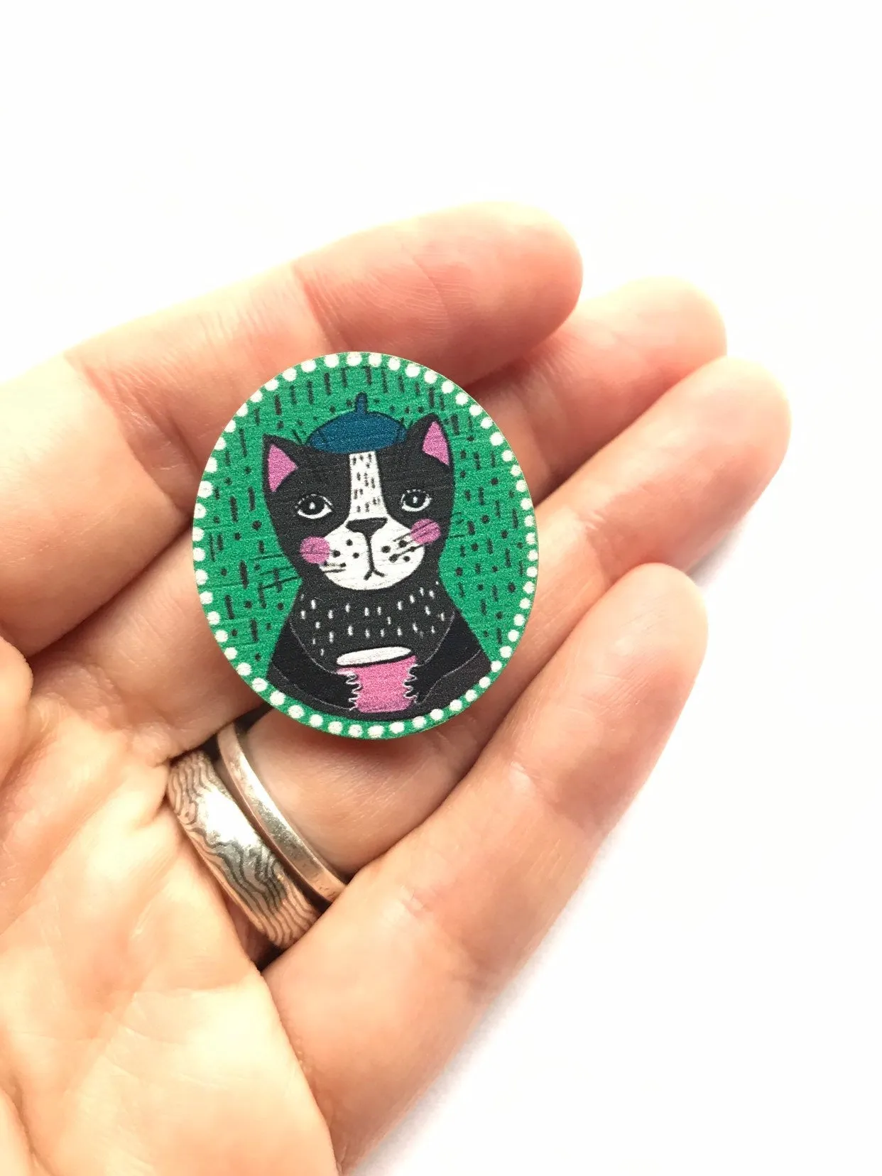 Green Cat Brooch