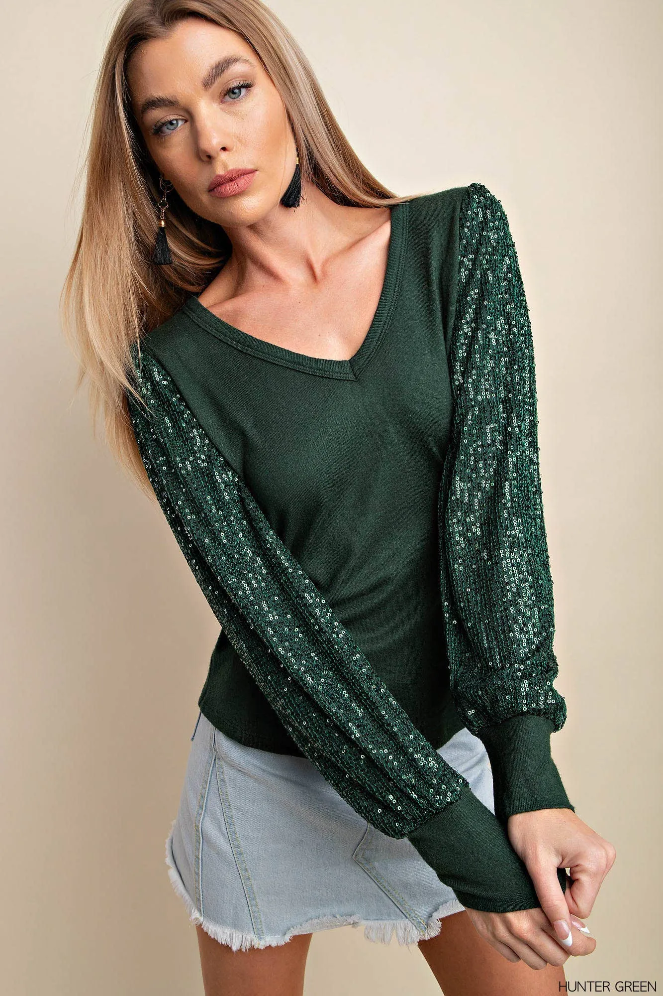 Hads Holiday sequin long sleeve top