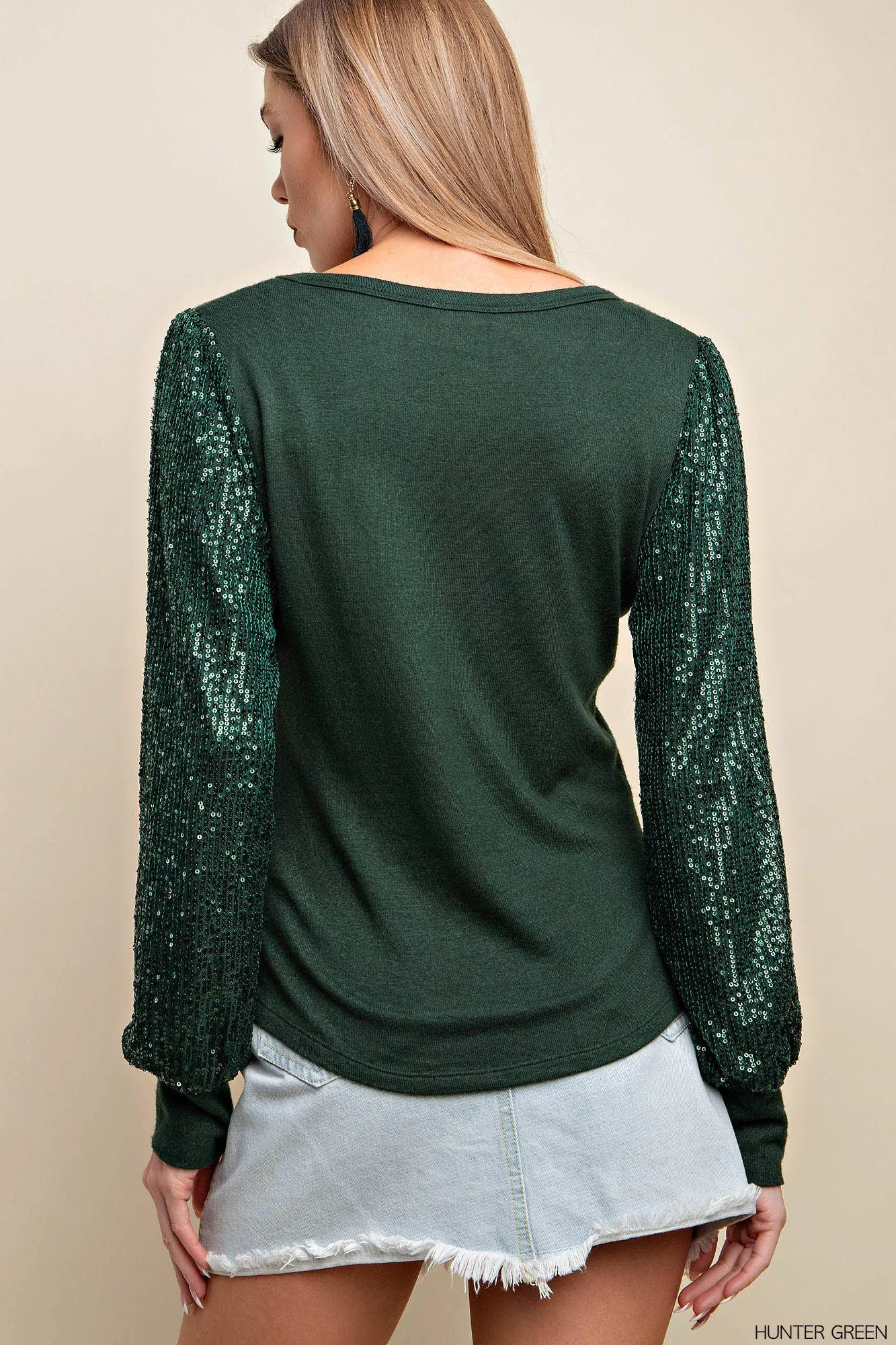 Hads Holiday sequin long sleeve top