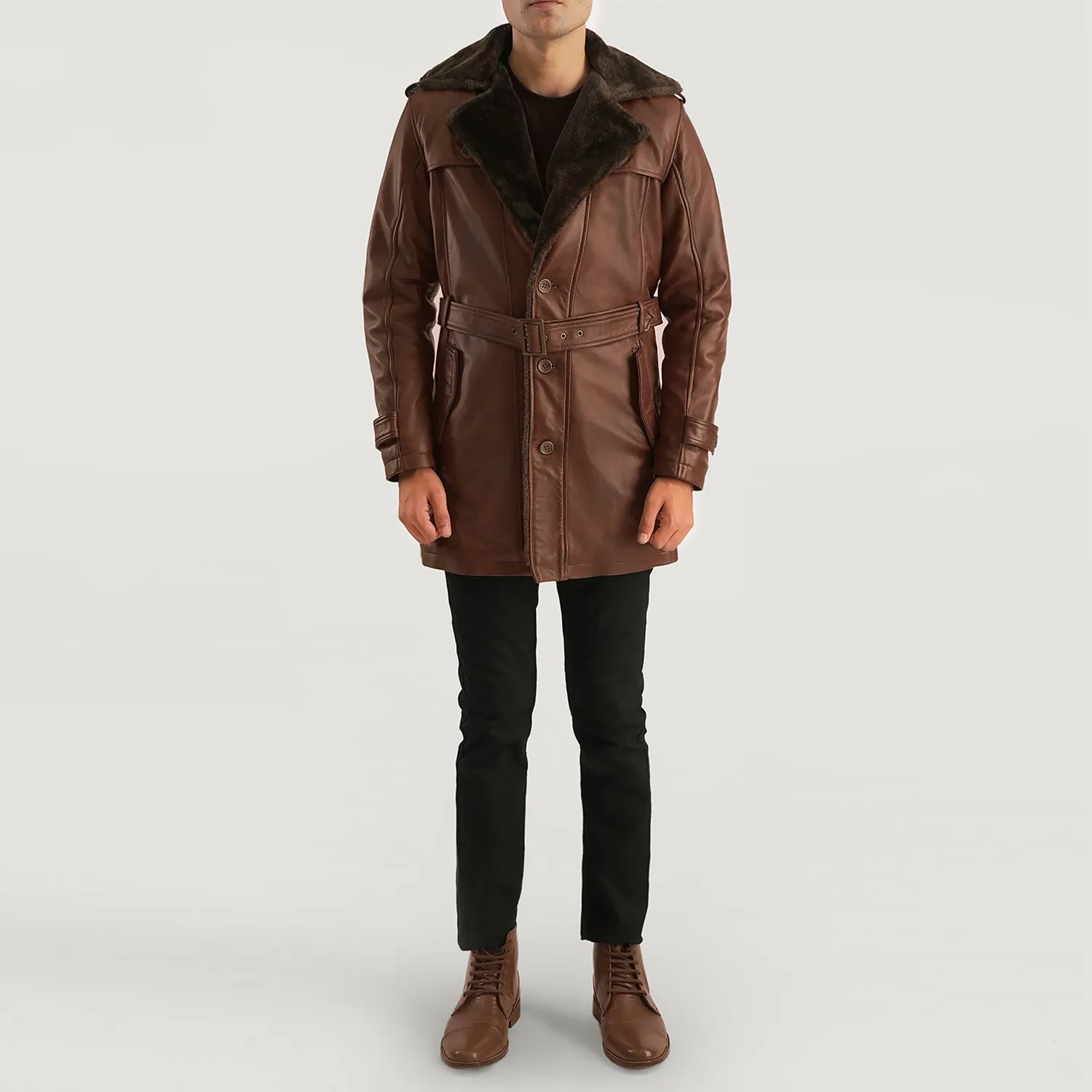 Hunter Distressed Brown Fur Leather Coat