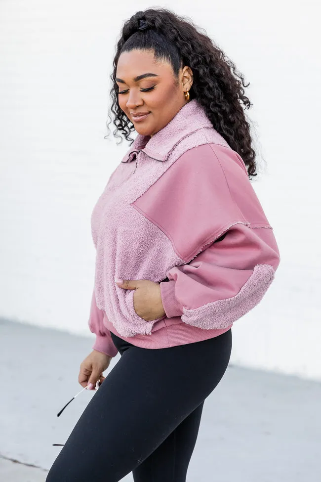 If You See Her Mauve Fuzzy Quarter Zip Pullover FINAL SALE