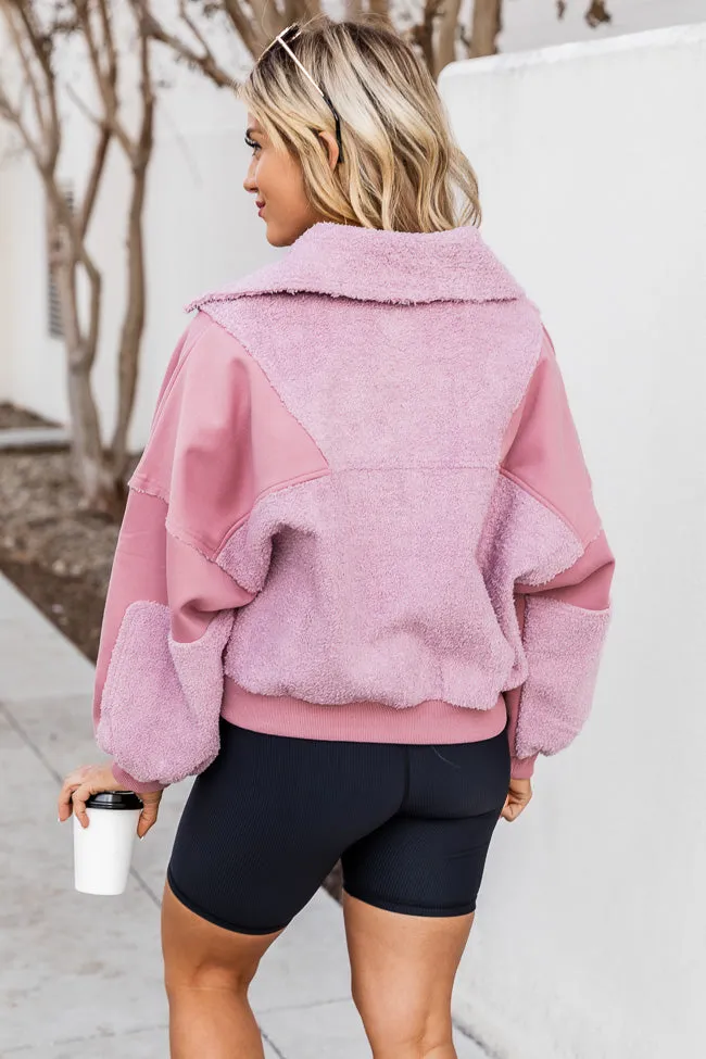 If You See Her Mauve Fuzzy Quarter Zip Pullover FINAL SALE