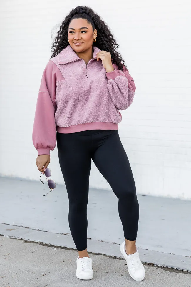 If You See Her Mauve Fuzzy Quarter Zip Pullover FINAL SALE