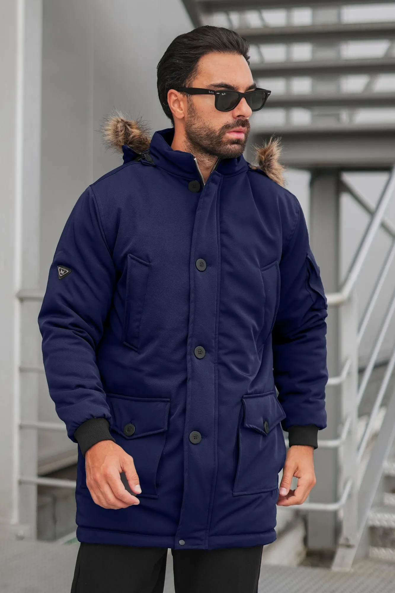 Imported Parka Long Coat - Navy (removable hood)