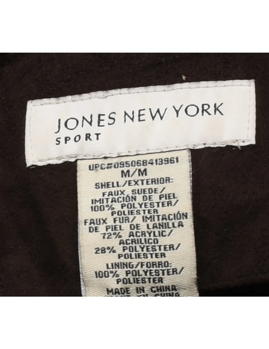 Jones New York Hooded Dark Brown Suede Jacket - M