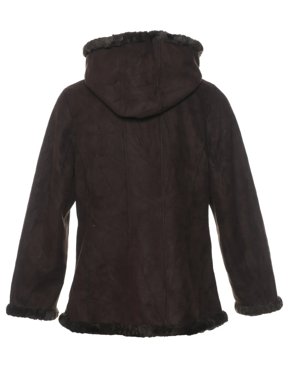 Jones New York Hooded Dark Brown Suede Jacket - M