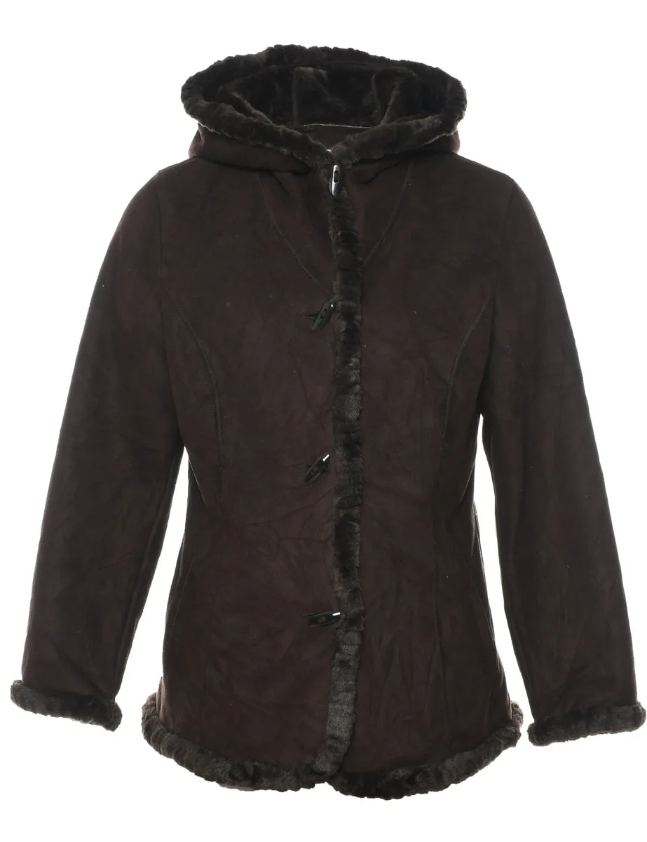 Jones New York Hooded Dark Brown Suede Jacket - M