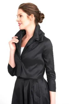 Joseph Ribkoff Black Double Ruffled Collar 3/4 Sleeve Cropped Jacket 203470