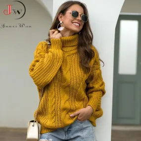 Joskaa 2024 Autumn Winter Women Turtleneck Sweater Loose Oversized Elegant Warm Knitted Pullovers Fashion Solid Tops Knitwear Jumper