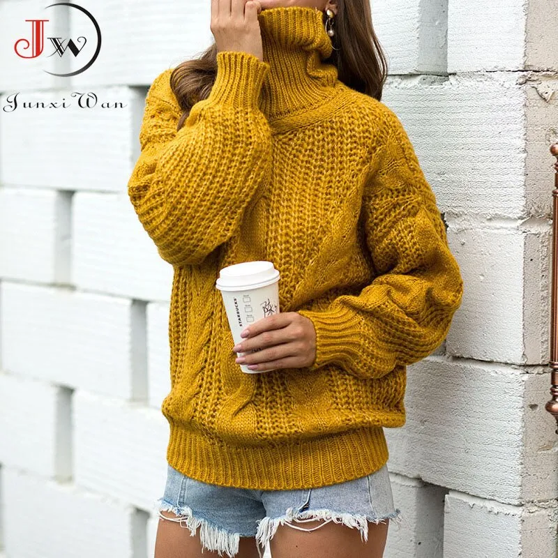 Joskaa 2024 Autumn Winter Women Turtleneck Sweater Loose Oversized Elegant Warm Knitted Pullovers Fashion Solid Tops Knitwear Jumper