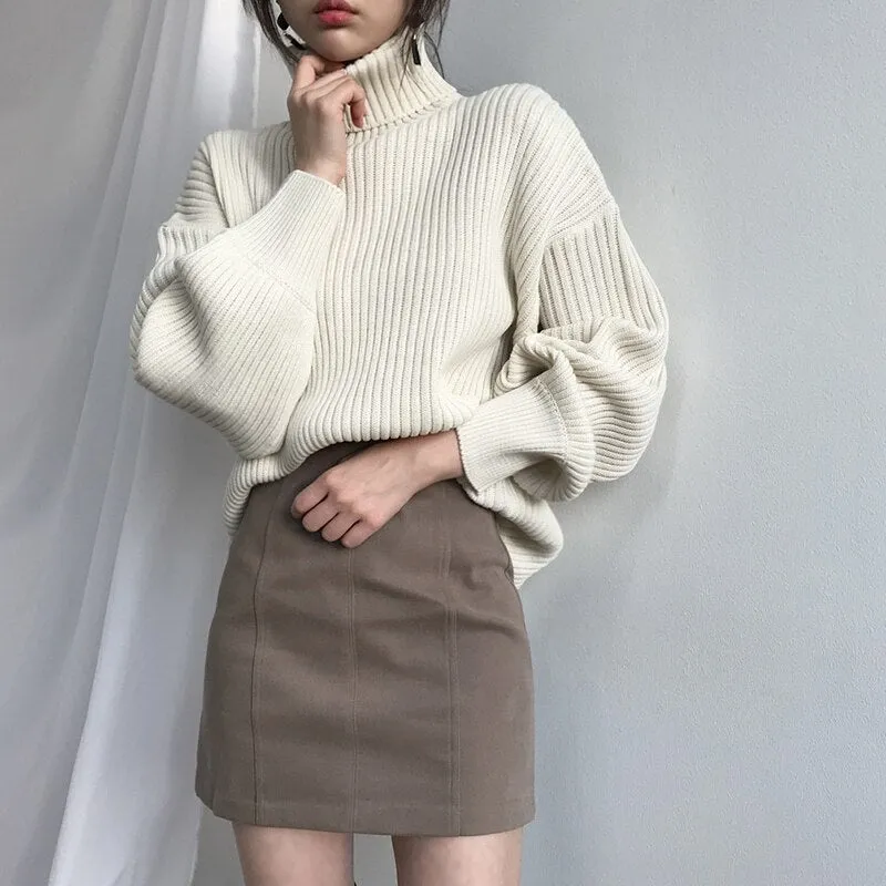 Joskaa Turtleneck Woman Sweaters Autumn Winter 2024 Fashion New Black Pullovers Long Sleeve Knitted Korean Tops Loose Jumpers