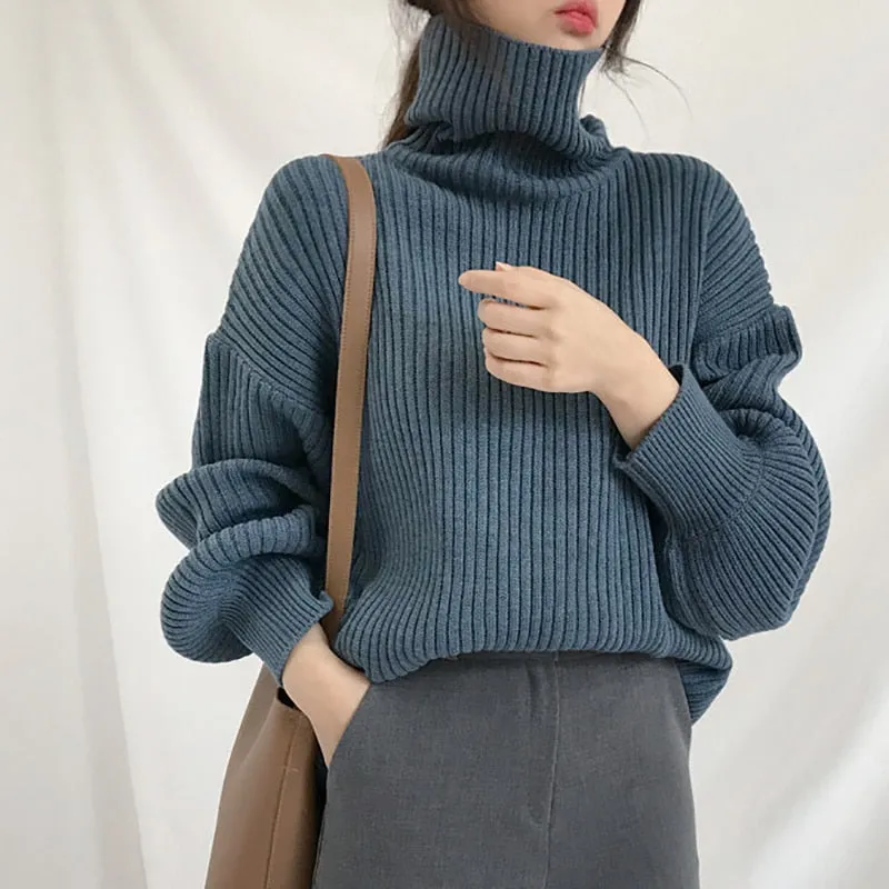 Joskaa Turtleneck Woman Sweaters Autumn Winter 2024 Fashion New Black Pullovers Long Sleeve Knitted Korean Tops Loose Jumpers