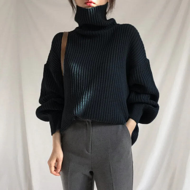 Joskaa Turtleneck Woman Sweaters Autumn Winter 2024 Fashion New Black Pullovers Long Sleeve Knitted Korean Tops Loose Jumpers