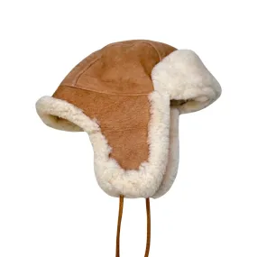 Kashani Tan Suede Shearling Aviator Hat