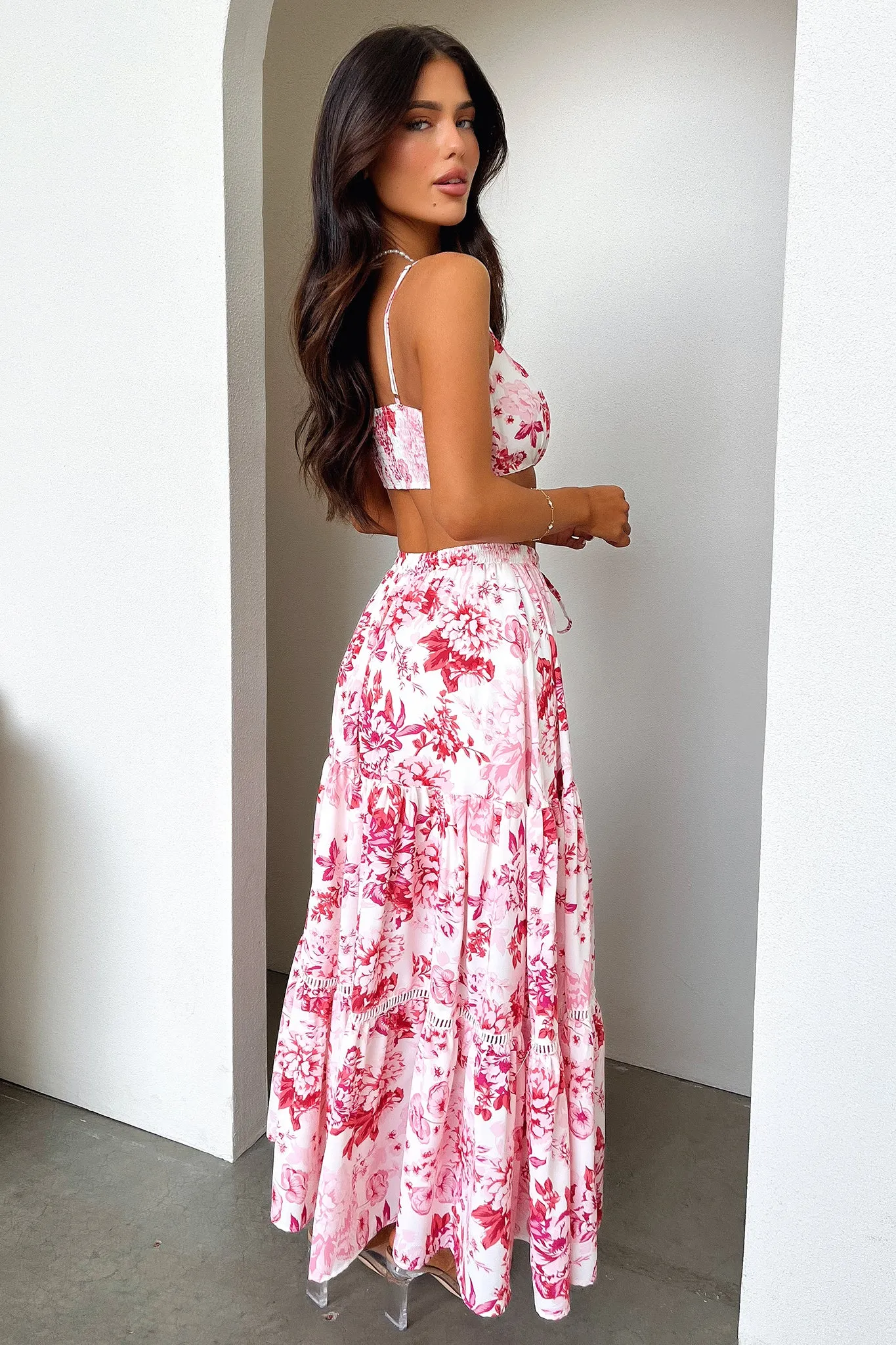 Kei Maxi Skirt - Pink / Red Floral