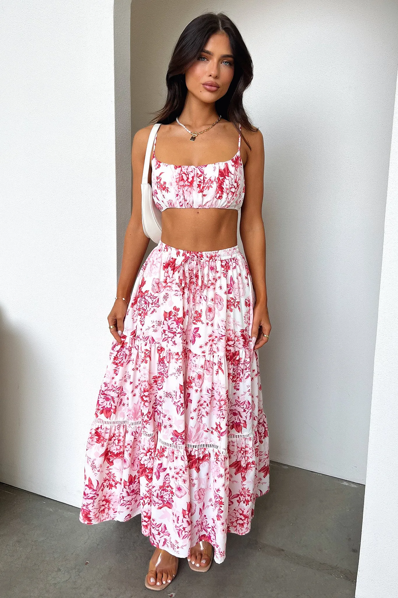 Kei Maxi Skirt - Pink / Red Floral