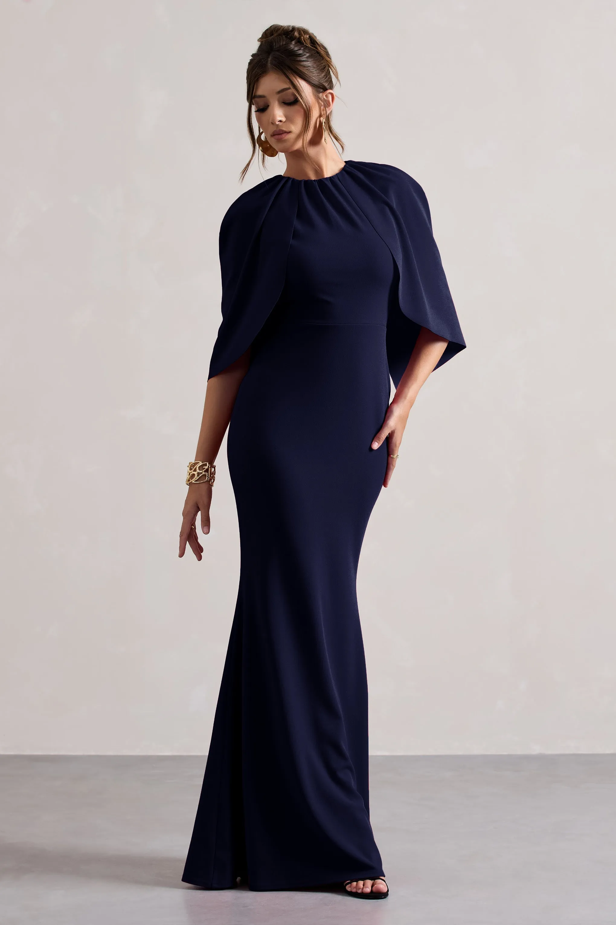 Kianne | Navy Draped Short-Sleeve Maxi Dress