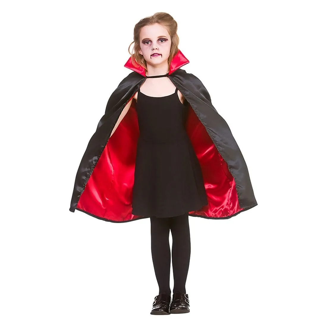 Kids Super Deluxe Vampire Cape Black Cloak Red Lining 70cm