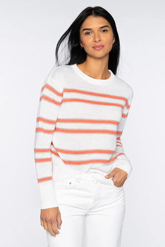 KINROSS CASHMERE - LINEN STRIPE CREW PULLOVER