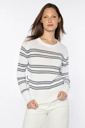 KINROSS CASHMERE - LINEN STRIPE CREW PULLOVER