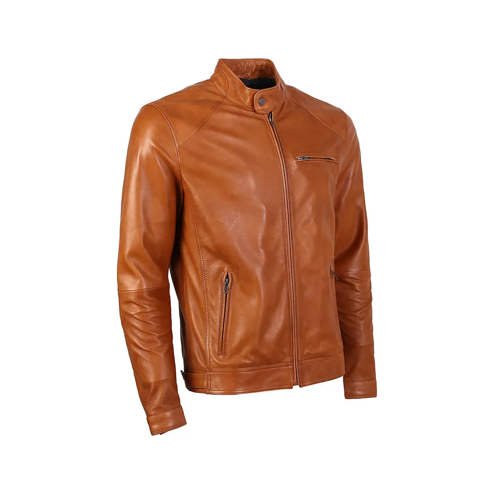 Kris Men's Caramel Brown Leather Jacket