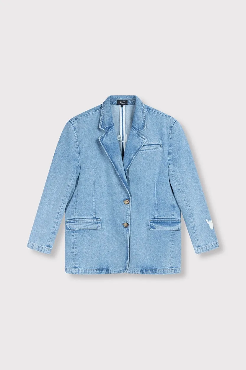 Ladies Woven Denim Blazer - Blue Denim