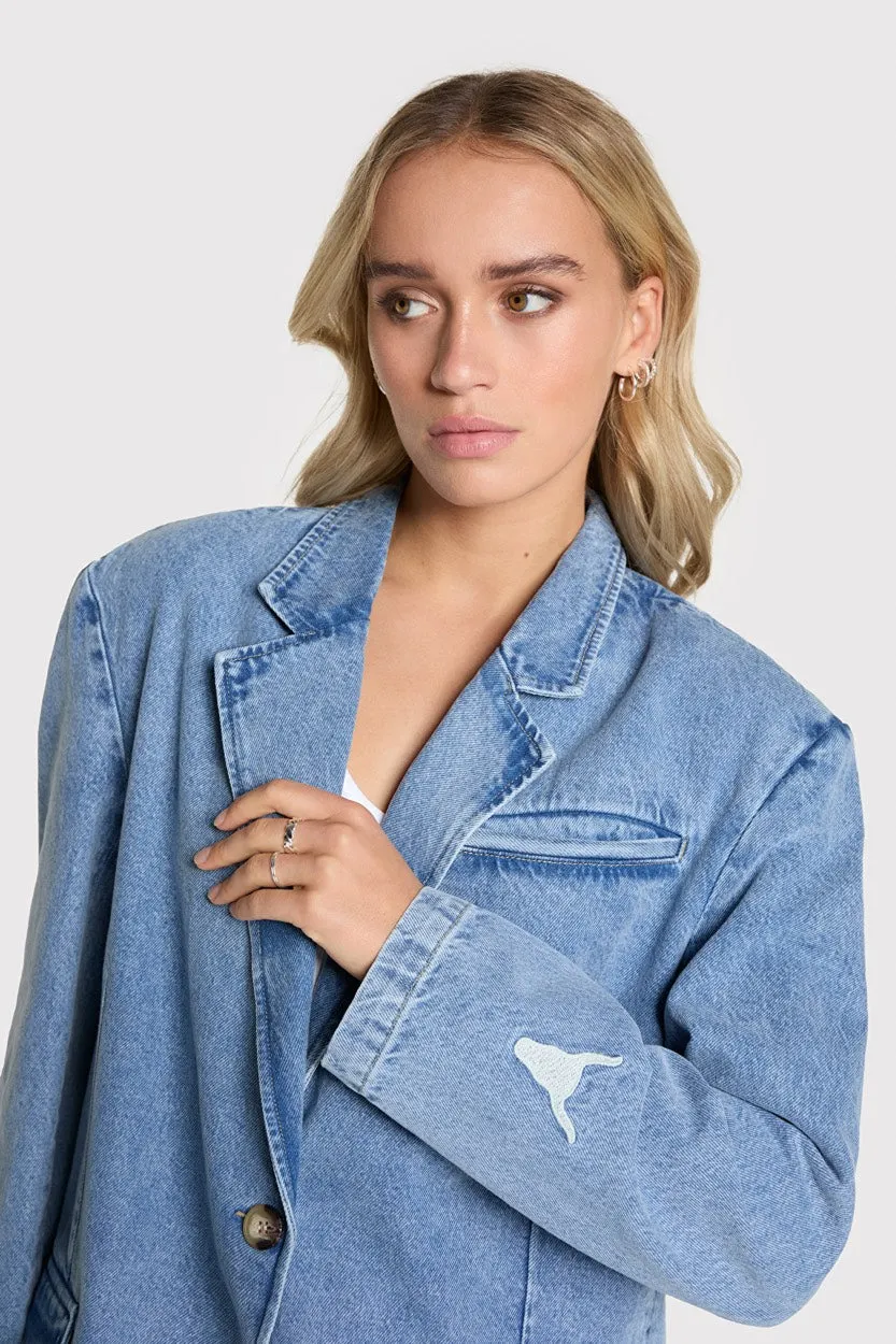 Ladies Woven Denim Blazer - Blue Denim