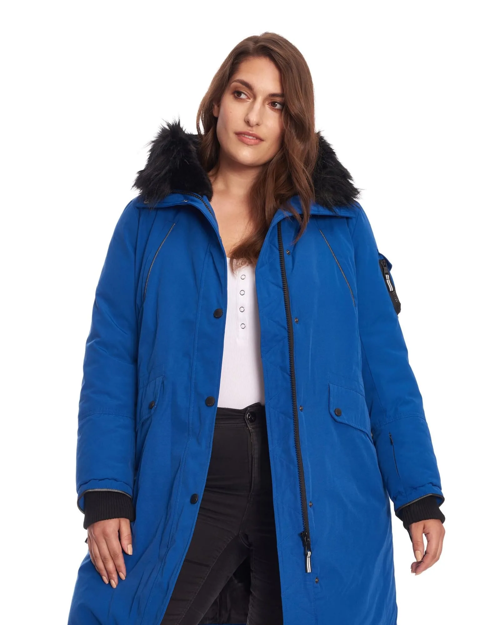 LAURENTIAN | Vegan Down Recycled Long Parka Winter With Faux Fur Hood | Cobalt