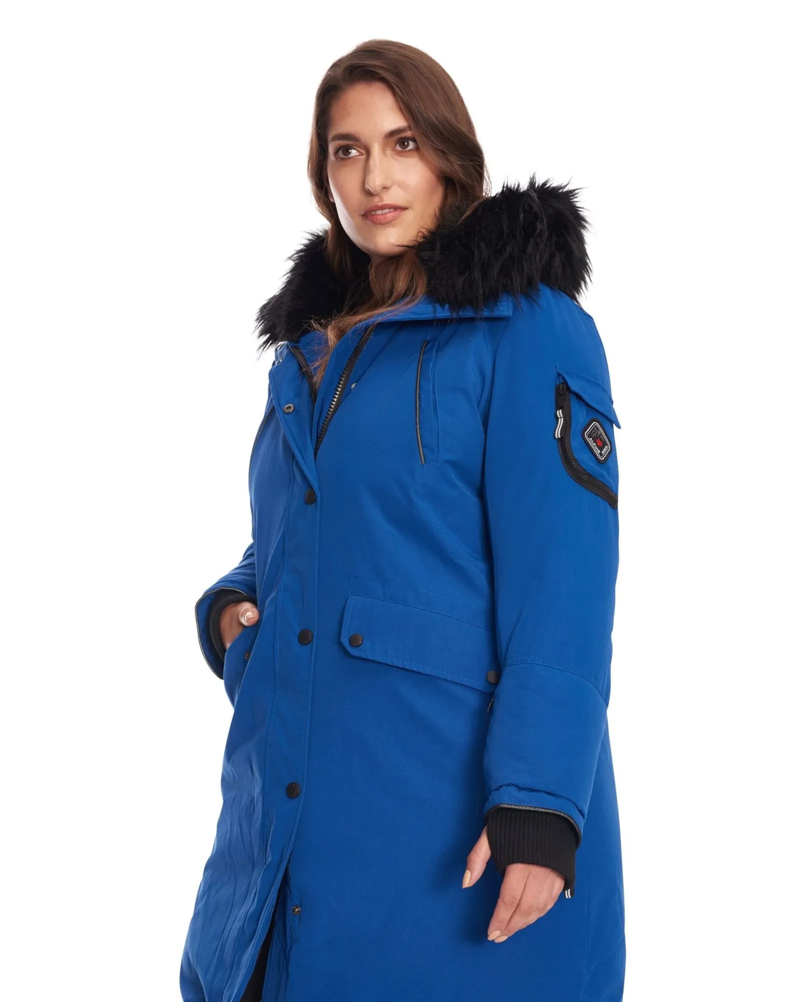 LAURENTIAN | Vegan Down Recycled Long Parka Winter With Faux Fur Hood | Cobalt