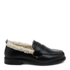 Lens Black Shearling Loafers