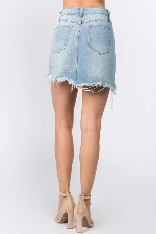 LITTLE MINI FRAYED DENIM SKIRT