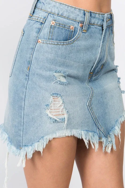 LITTLE MINI FRAYED DENIM SKIRT