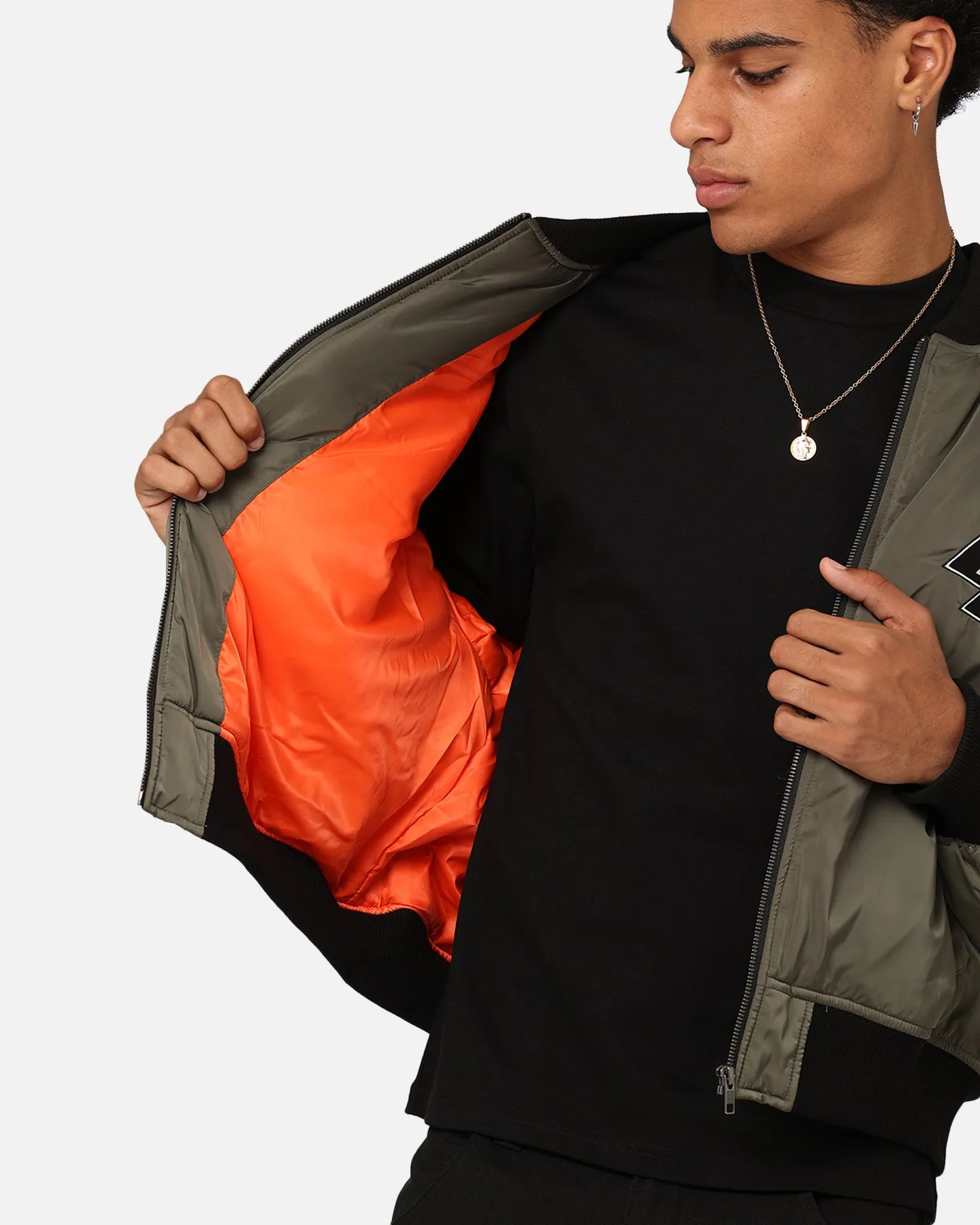 Loiter Shadow Cropped Bomber Jacket Khaki