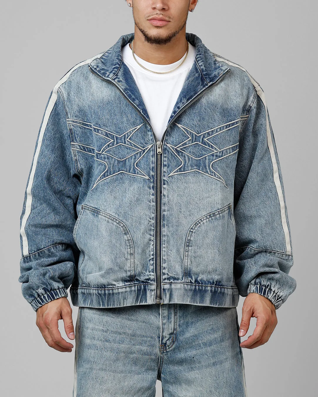 Loiter Track Star Denim Jacket Blue Wash