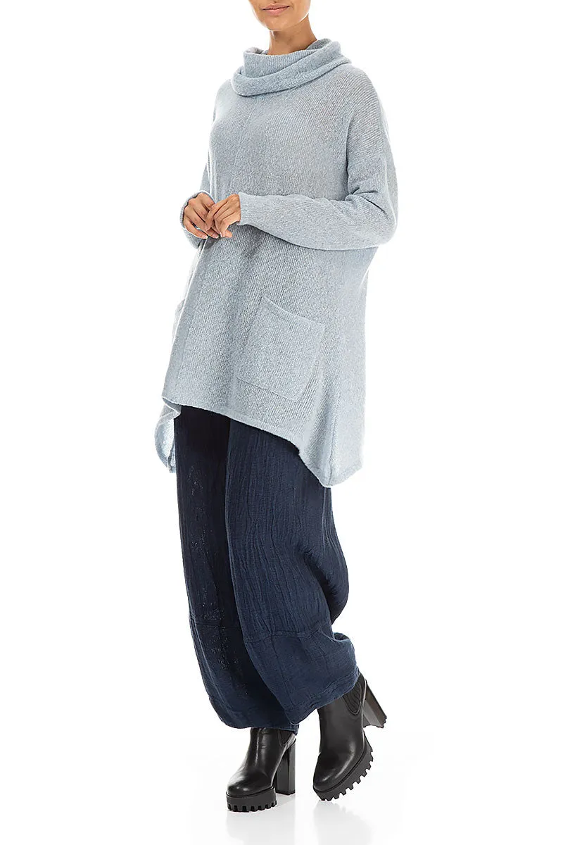 Longer Back Turtleneck Arctic Blue Wool Sweater