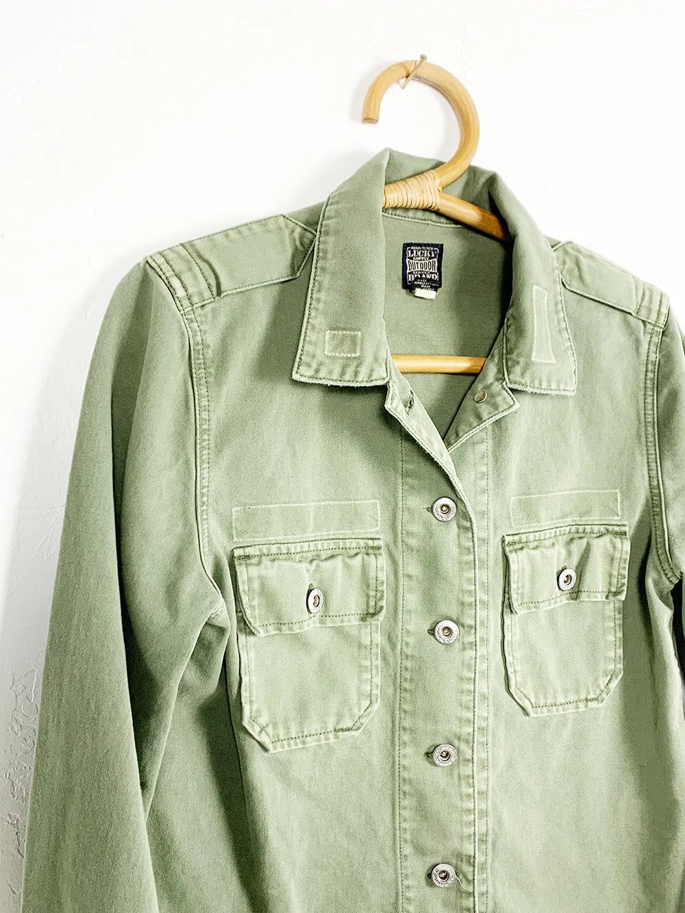 Lucky Supply Military Inspired Army Green Button Up