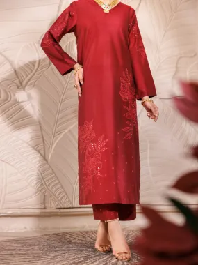 Maroon Raw Silk 2 Piece Formal Stitched - AL-LS-LKS-478