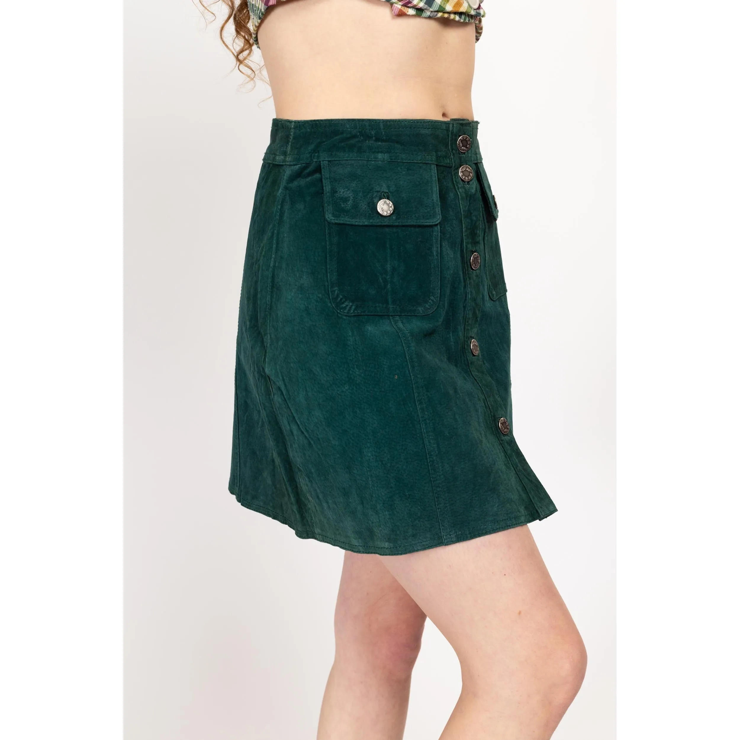 Medium 90s Emerald Green Suede Mini Skirt Size 8 NWT