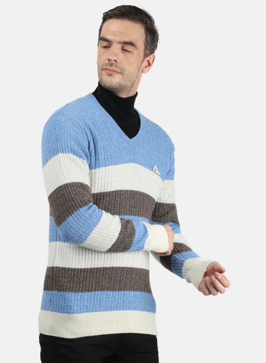 Men Blue & White Solid Pullover