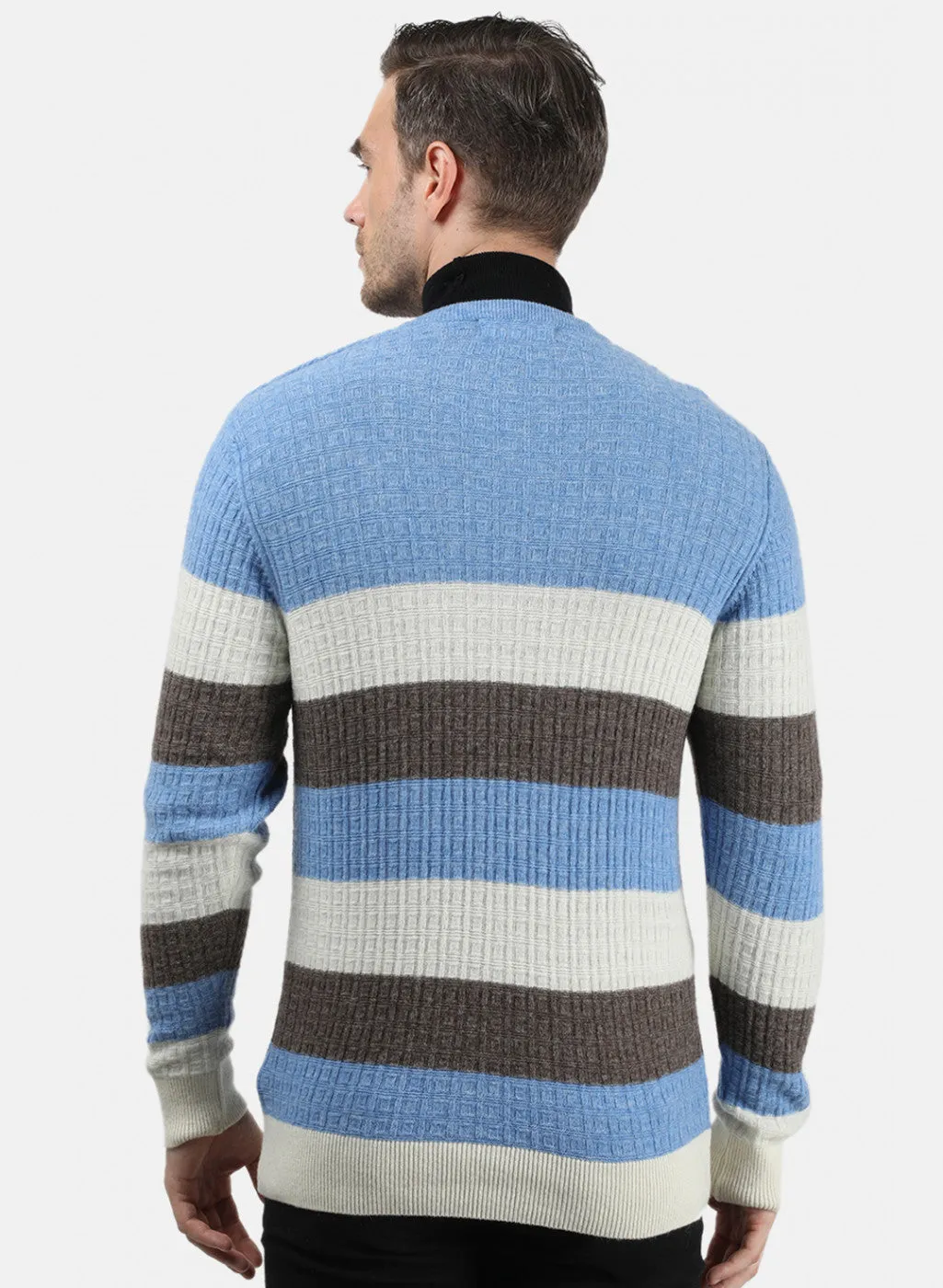 Men Blue & White Solid Pullover