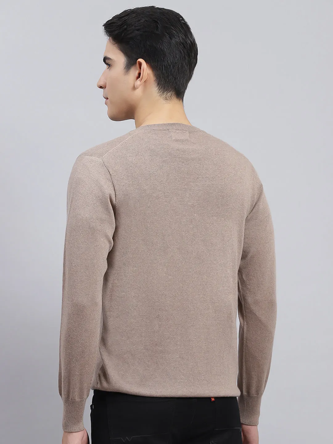 Men Brown Solid Pure wool Pullover