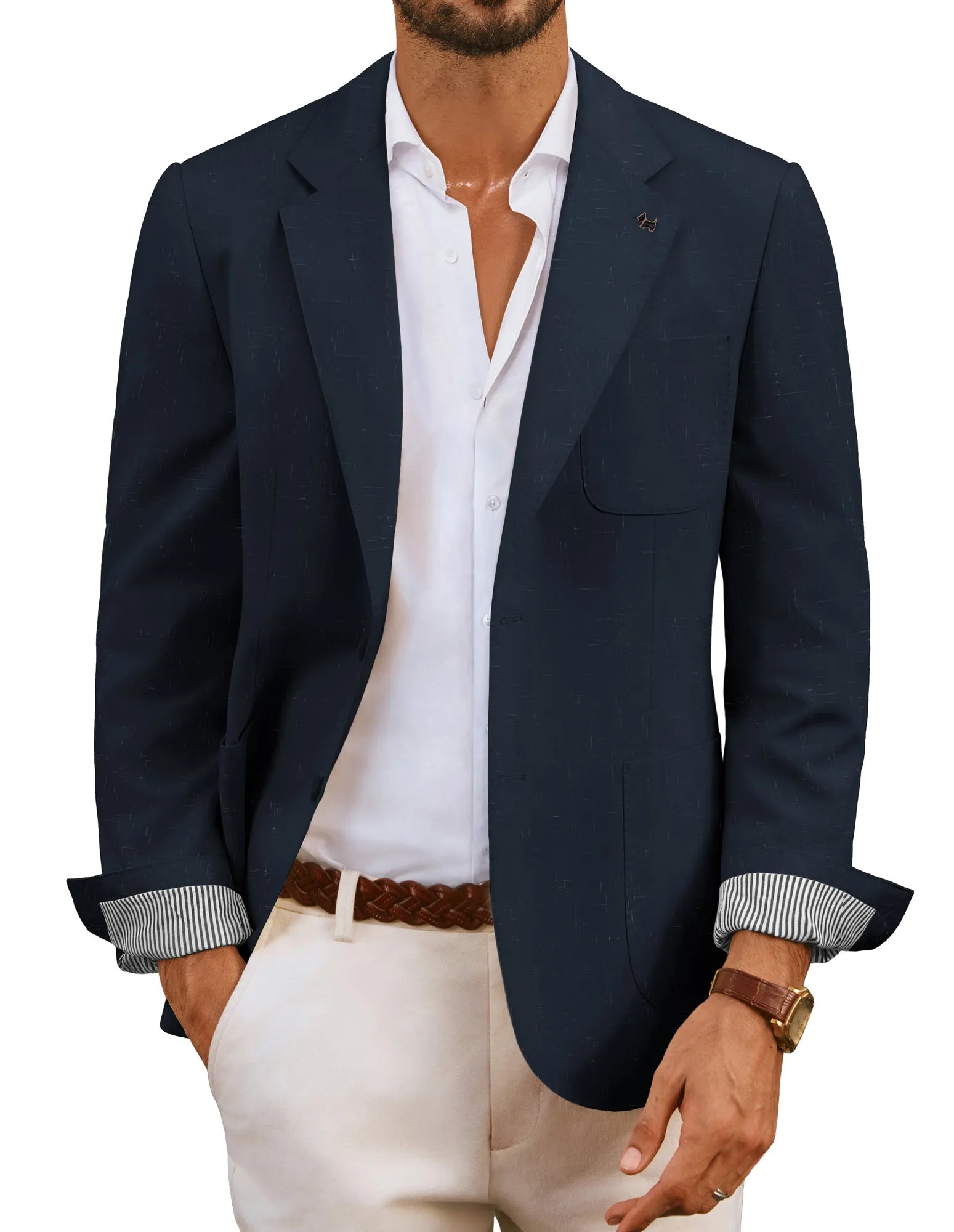 Men Notch Lapel Blazer Coat Casual Two-Button Back Slit Suit Coat