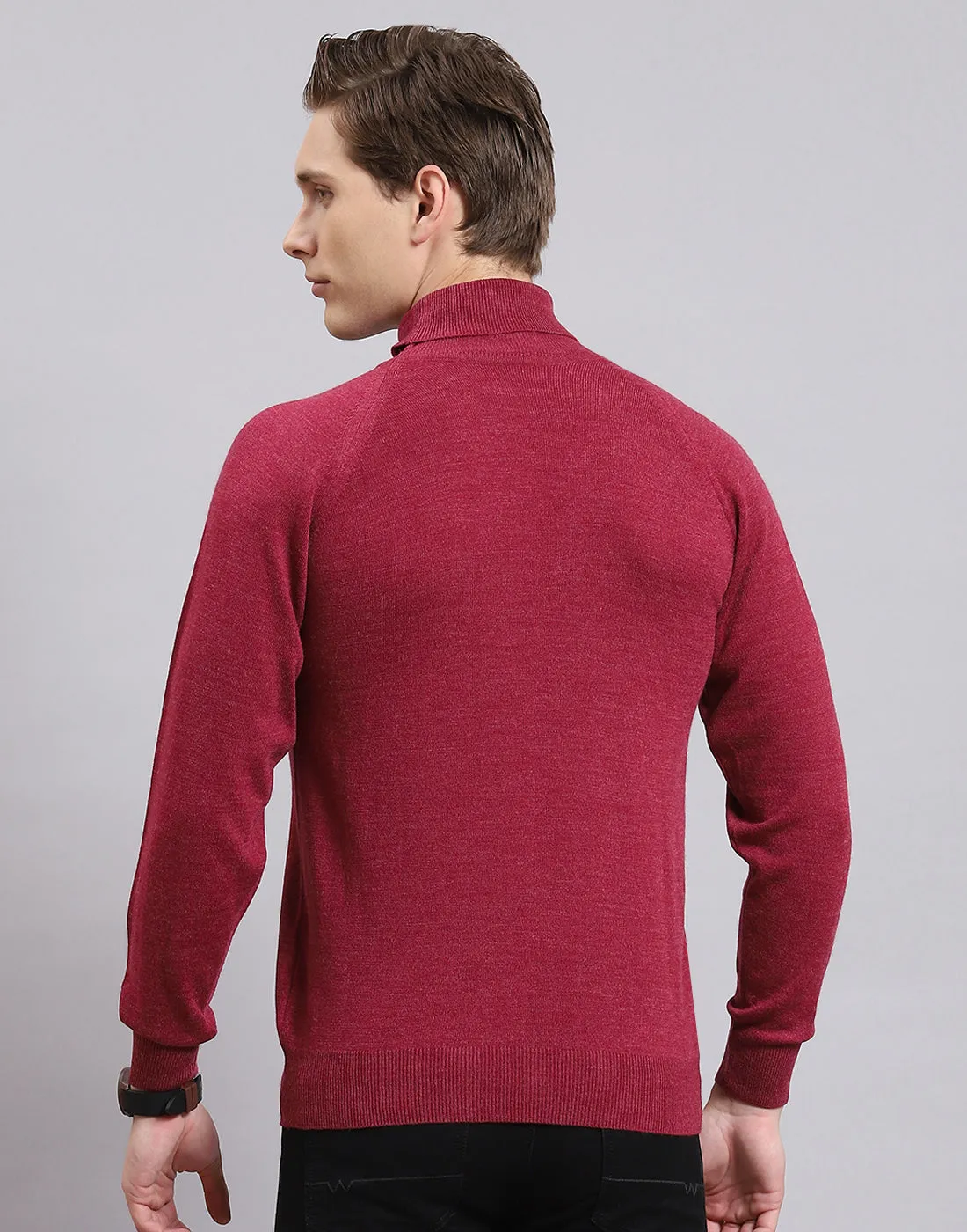 Men Purple Solid H Neck Full Sleeve Sweater